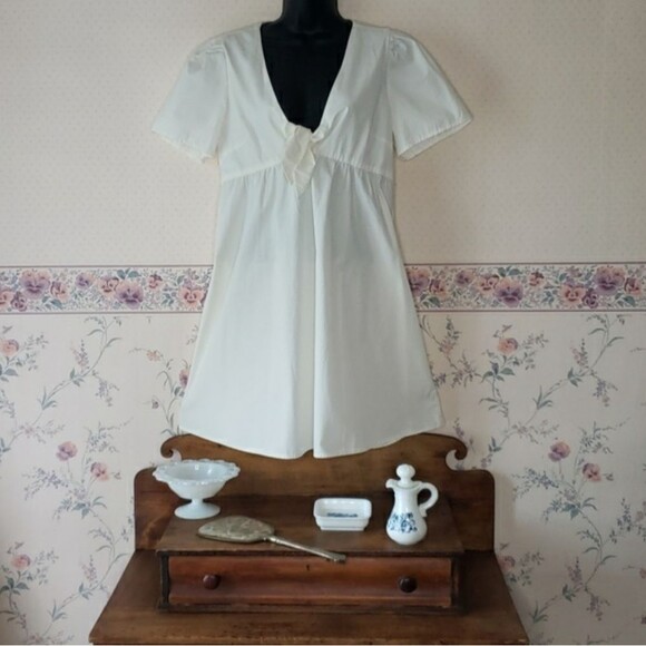 NEW * Madewell Women's Coquette Babydoll Deep-V Tie Front White Midi Dress 6 - Picture 11 of 11